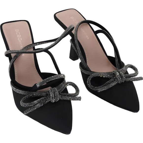 BCBGeneration Women's Black Satin Slingback Heels Size 7 M - Picture 1 of 6